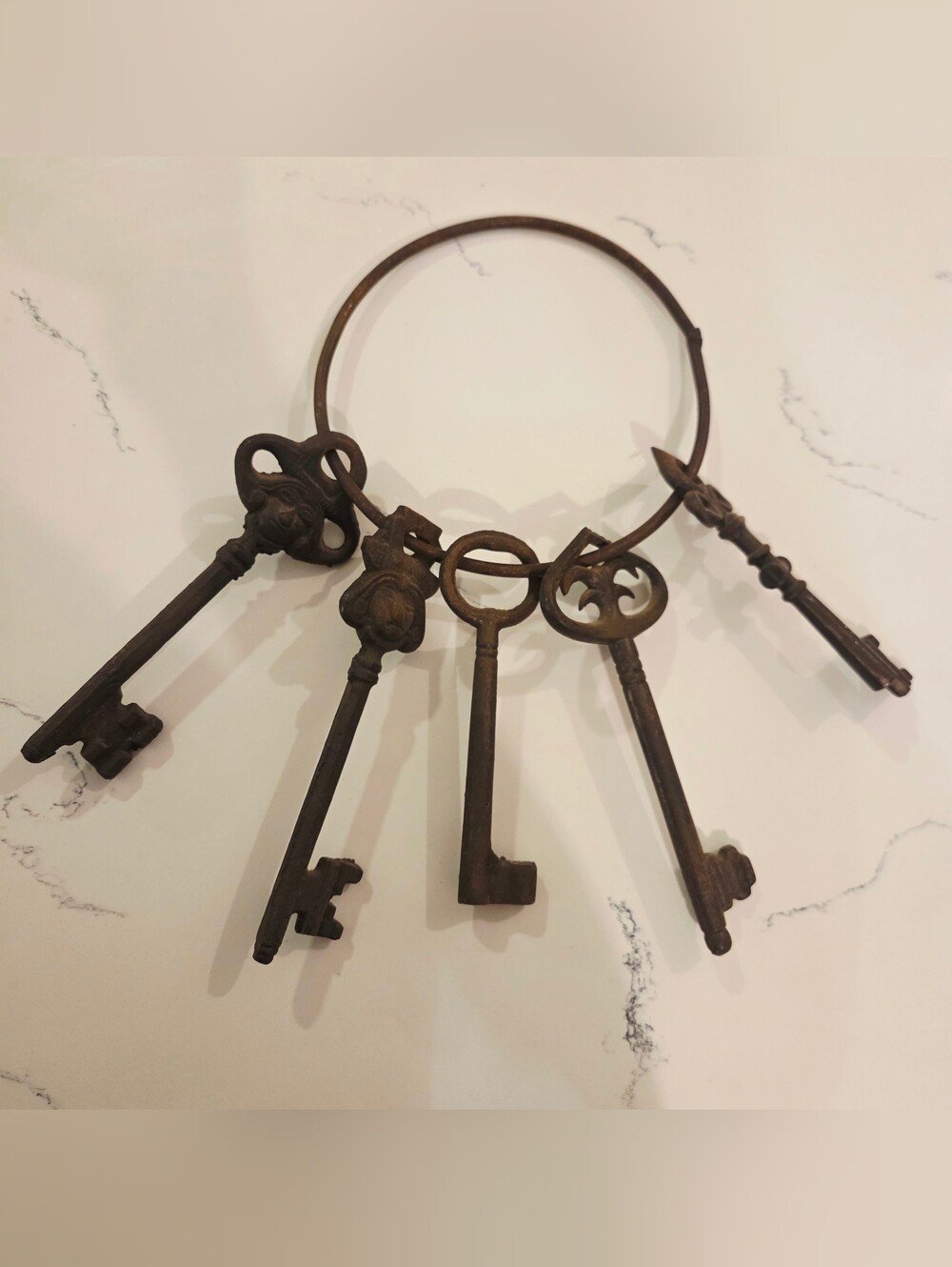 VTG Skeleton Mayan Aztec Master Cast Iron Door Lock Key Large Ring Lot 5 RARE